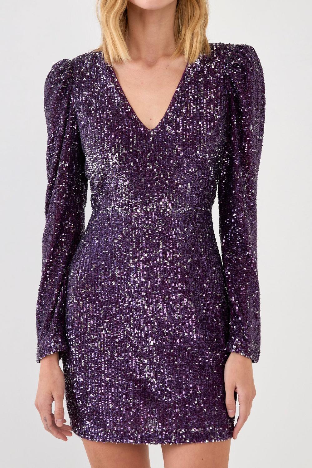 Endless Rose Deep V Sequins Mini PURPLE
