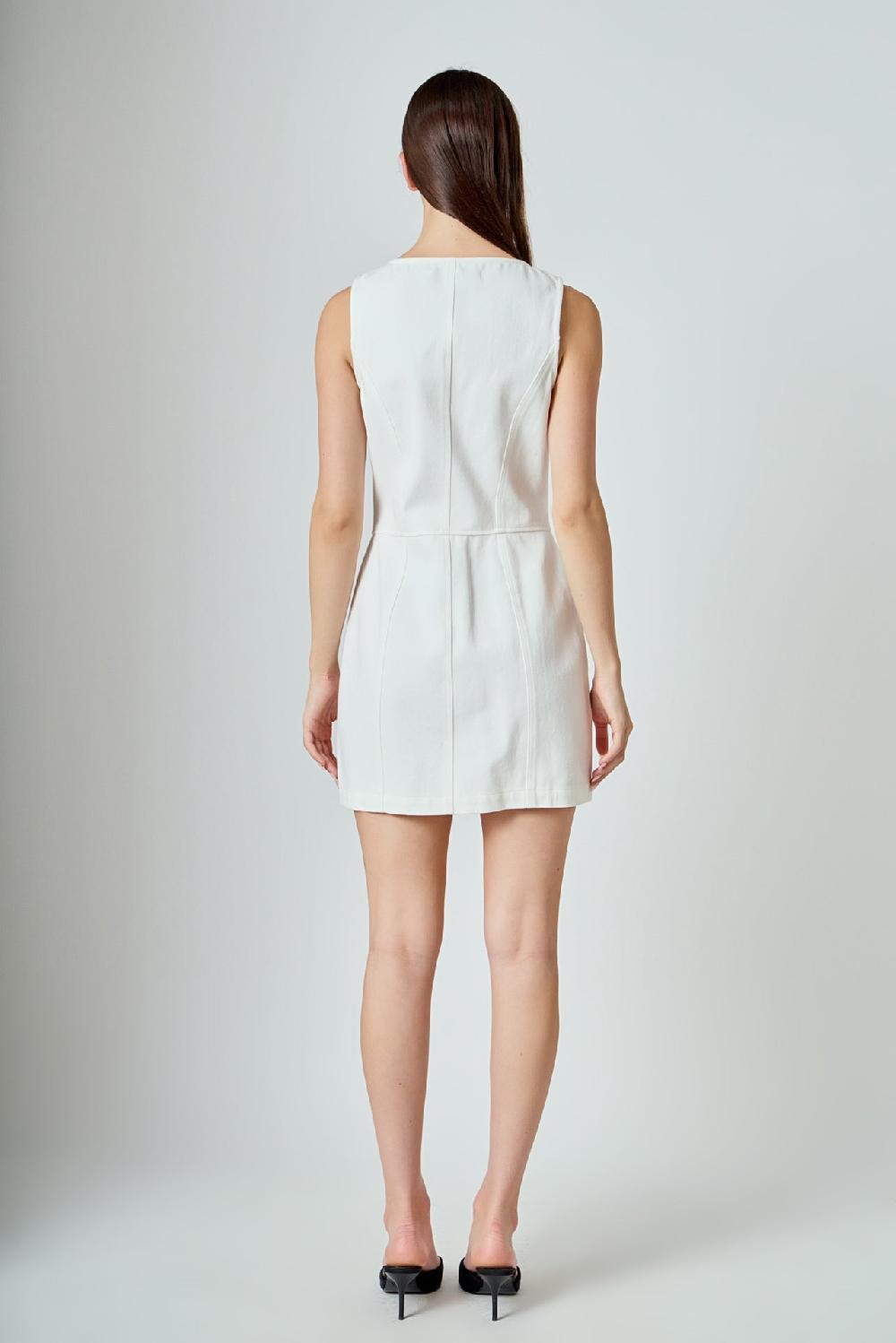 Endless Rose Denim Button Up Mini Dress OFF WHITE