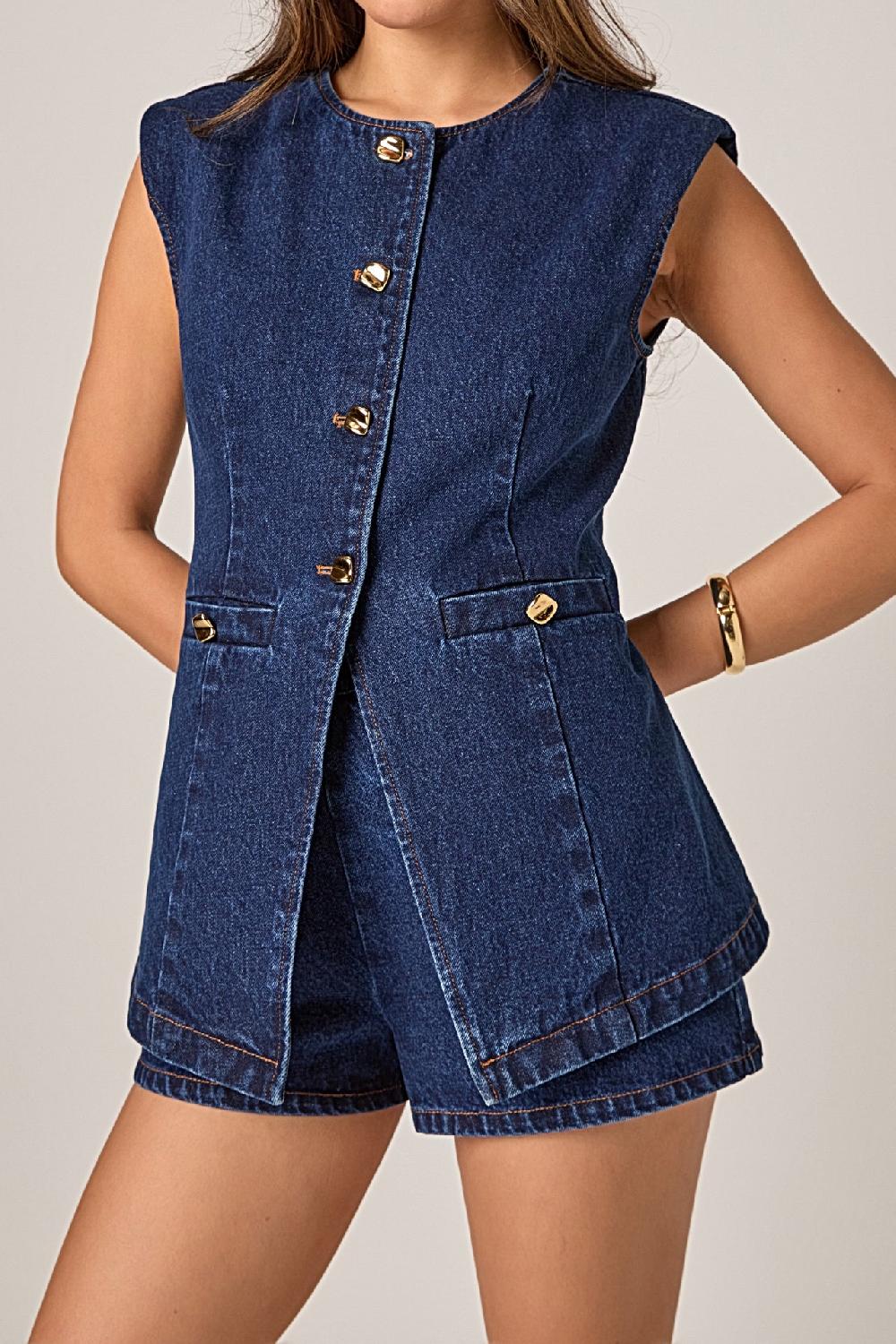 Endless Rose Denim Buttoned Vest DENIM