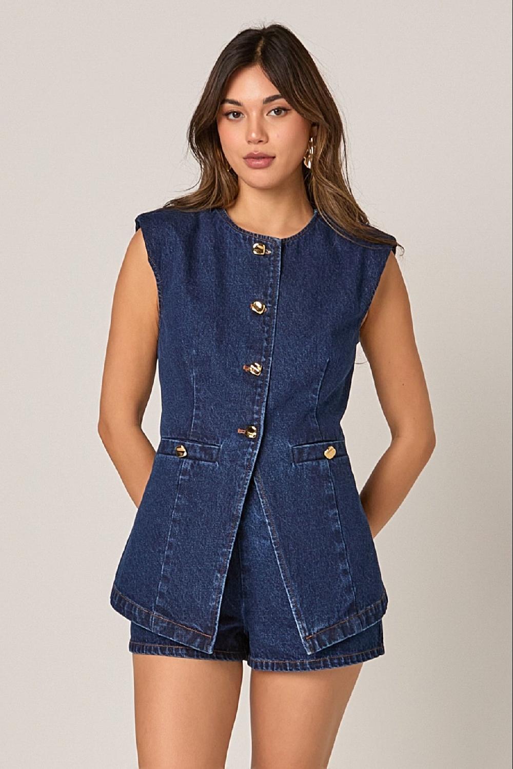 endless rose Denim Buttoned Vest DENIM