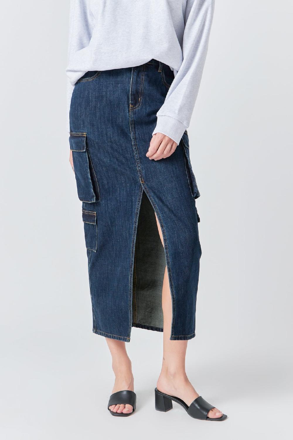 Endless Rose Denim Cargo Maxi Skirt BLUE