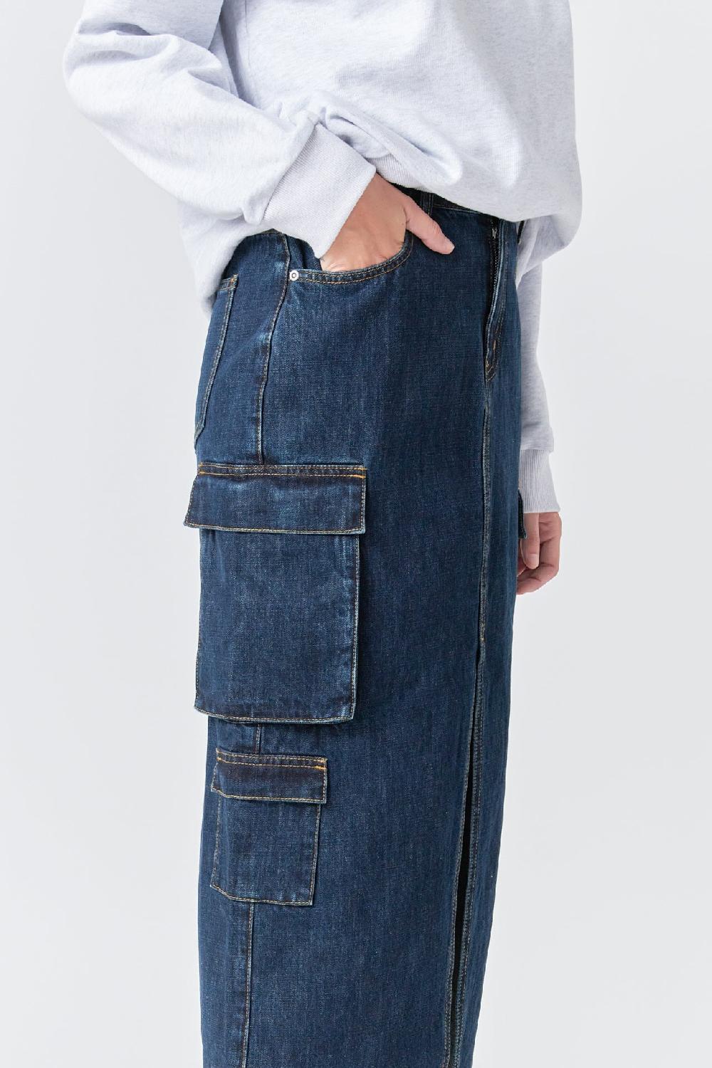 Endless Rose Denim Cargo Maxi Skirt BLUE
