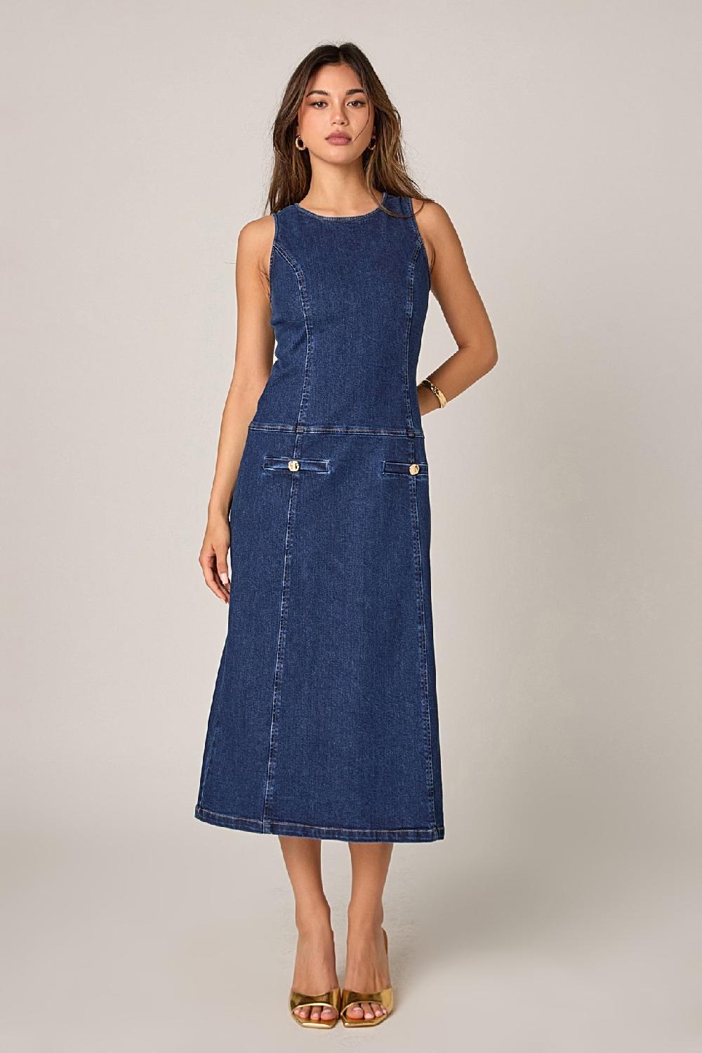 Endless Rose Denim Drop Waist Midi Dress DENIM