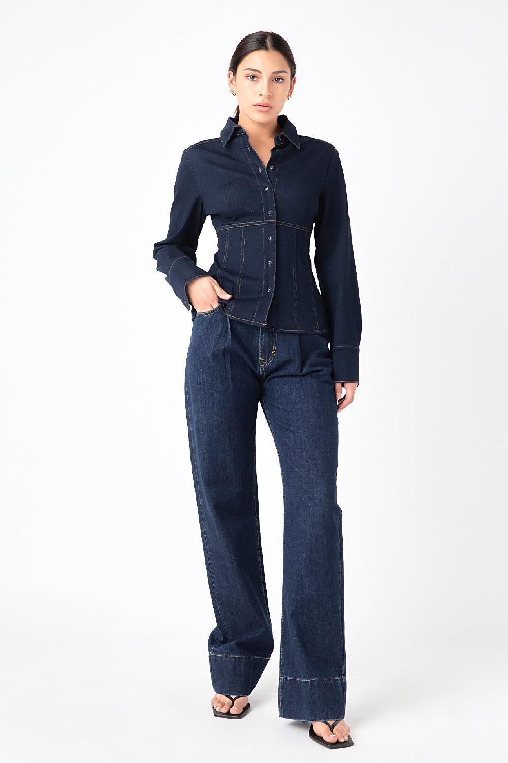 Endless Rose Denim Flared Shirt NAVY