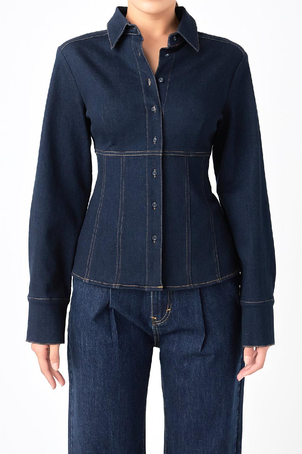 Endless Rose Denim Flared Shirt NAVY