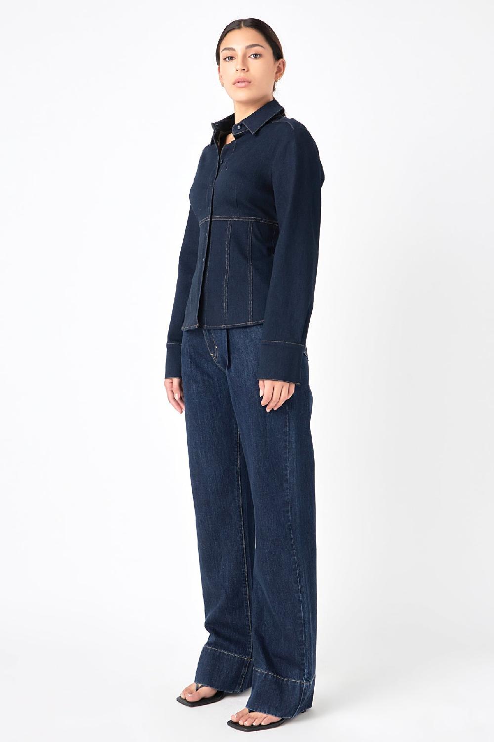 Endless Rose Denim Flared Shirt NAVY