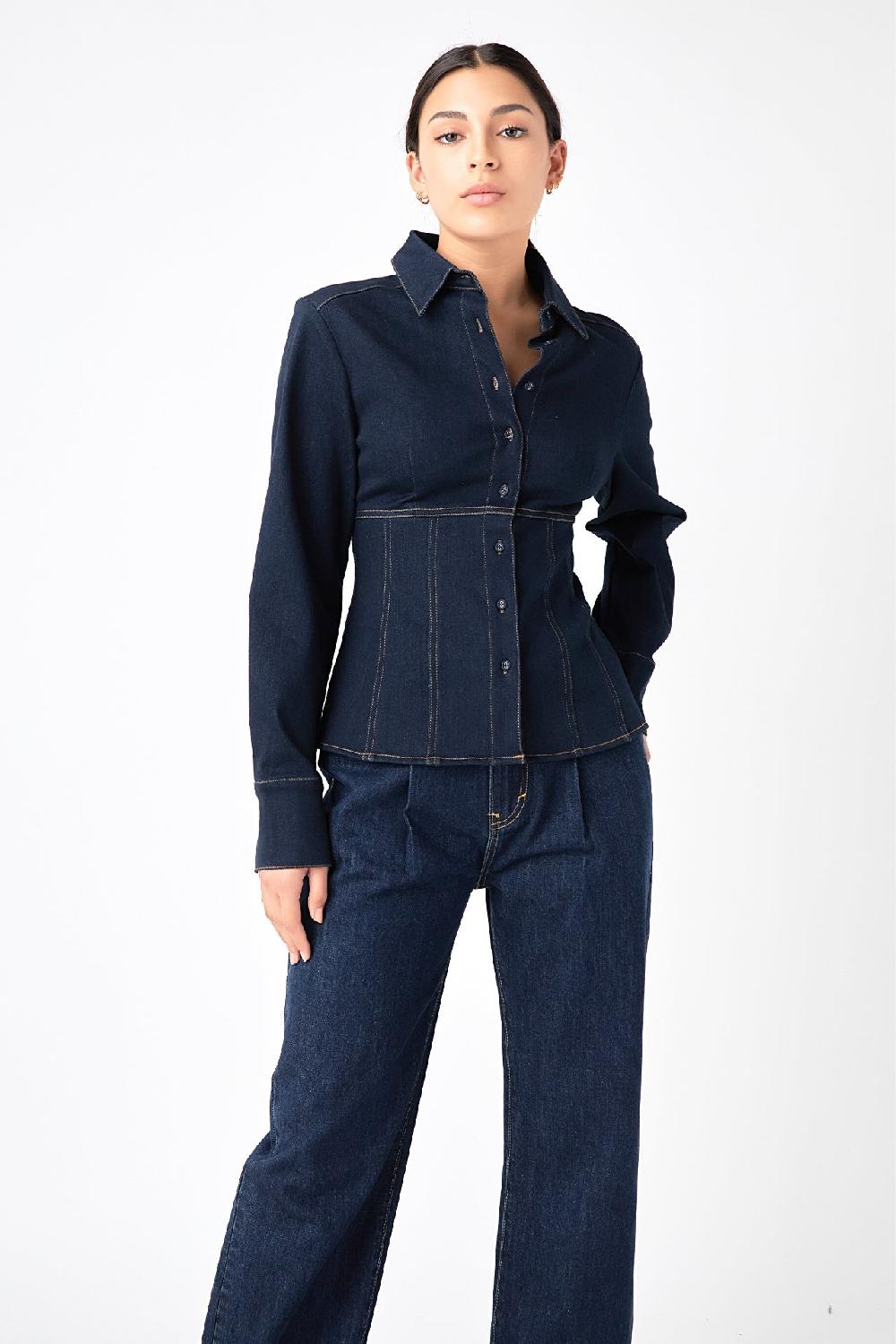 endless rose Denim Flared Shirt NAVY