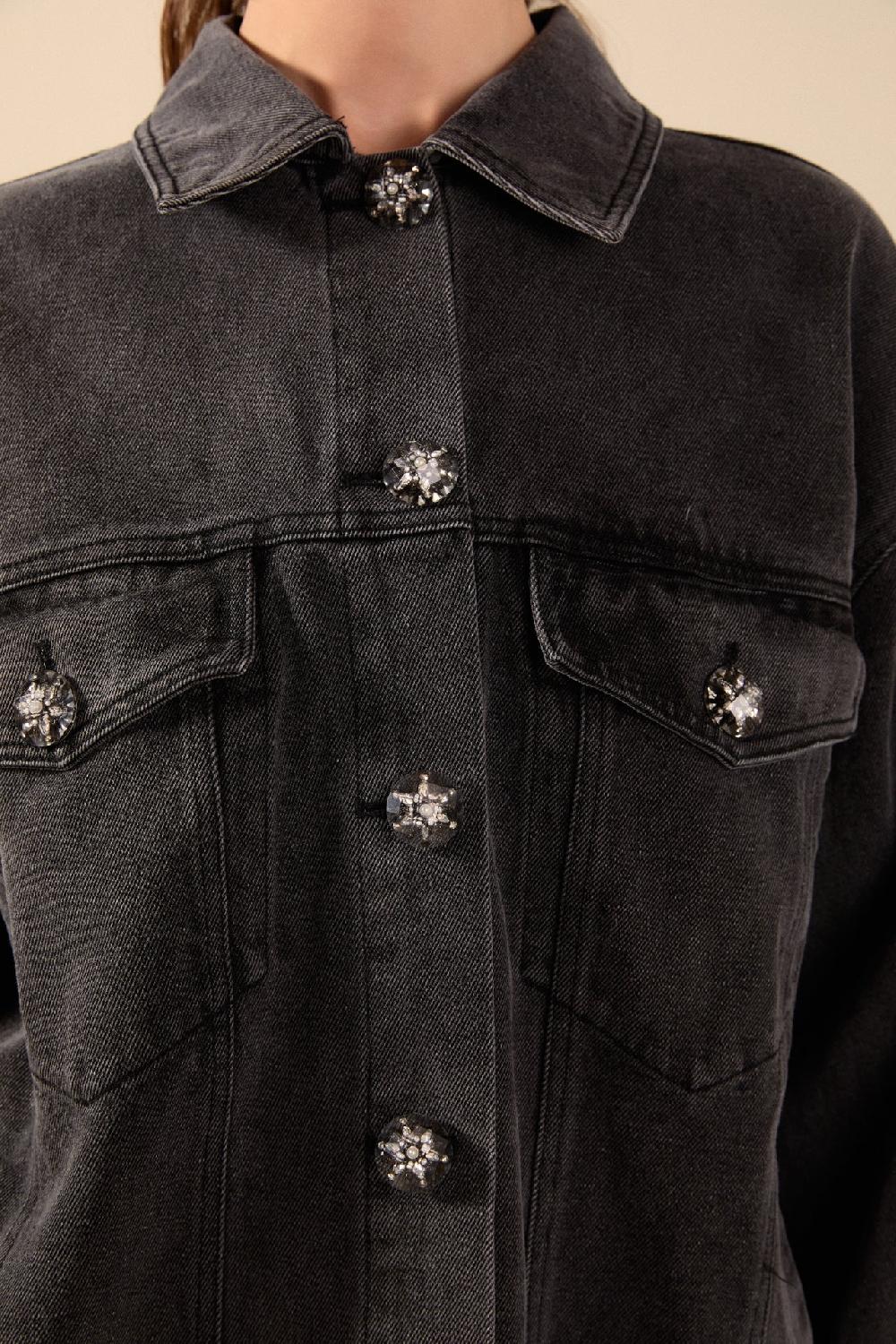 Endless Rose Denim Jacket With Pockets DARK GREY