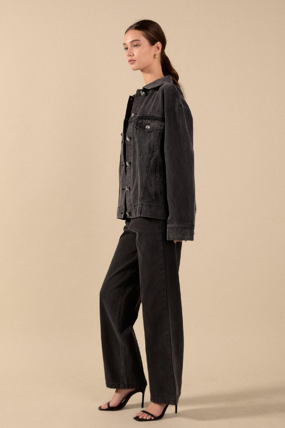 Endless Rose Denim Jacket With Pockets DARK GREY