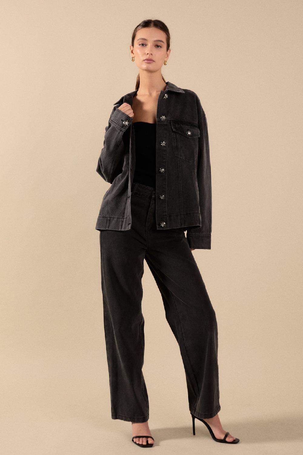 endless rose Denim Jacket with Pockets DARK GREY