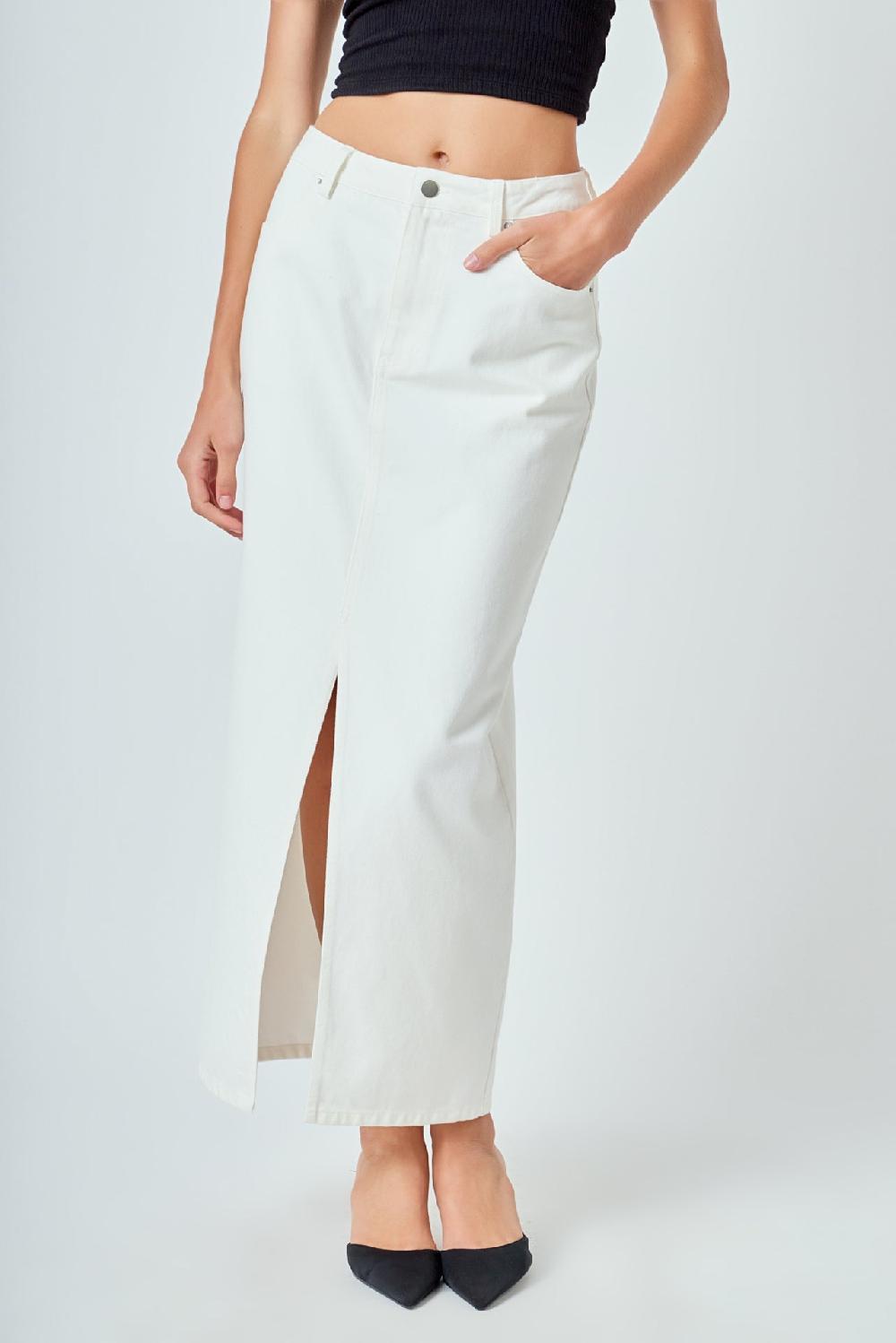 Endless Rose Denim Maxi Skirt WHITE