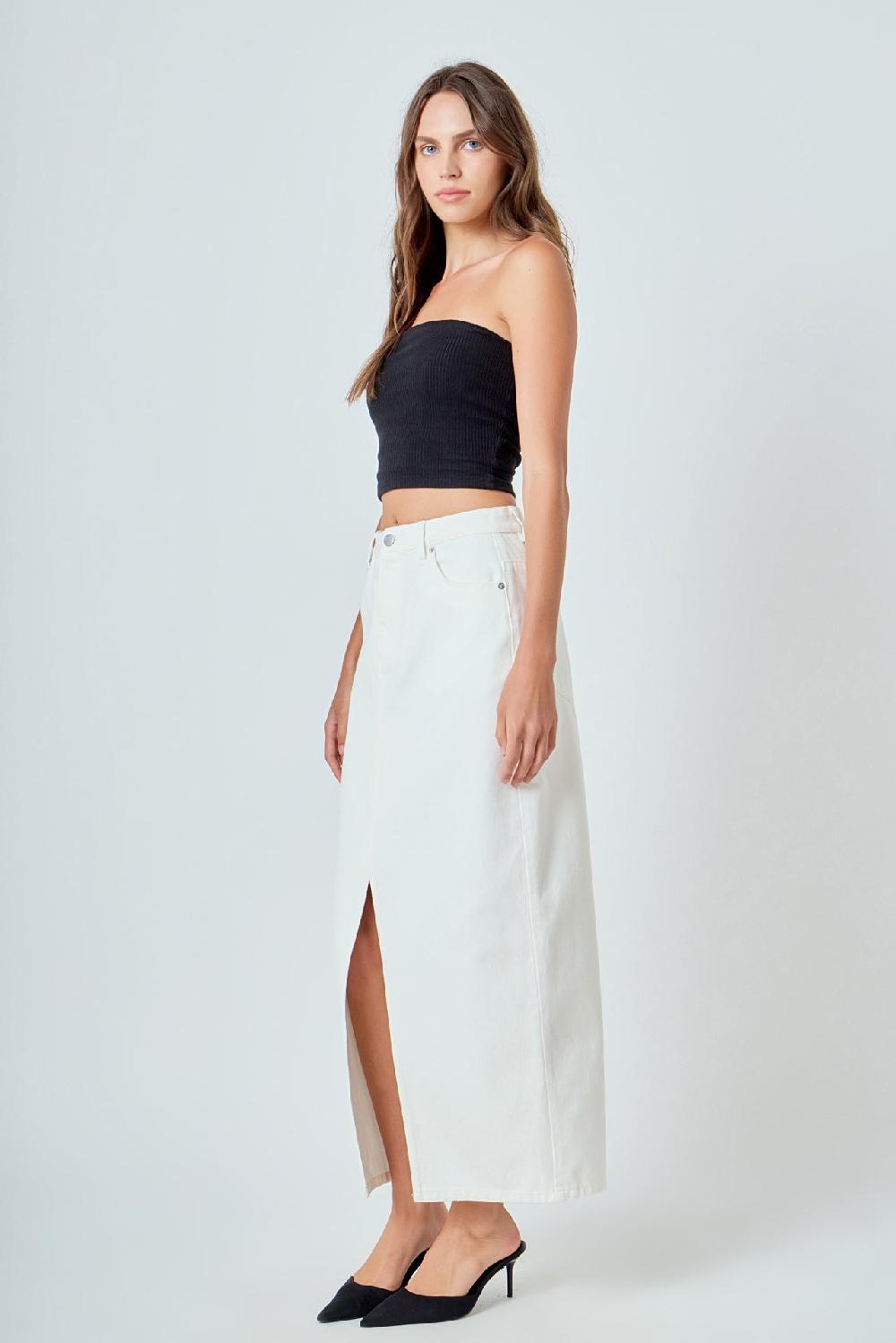 Endless Rose Denim Maxi Skirt WHITE