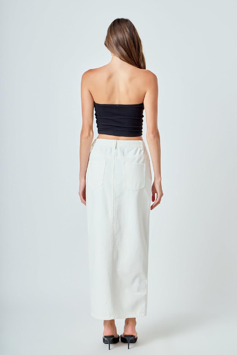 Endless Rose Denim Maxi Skirt WHITE