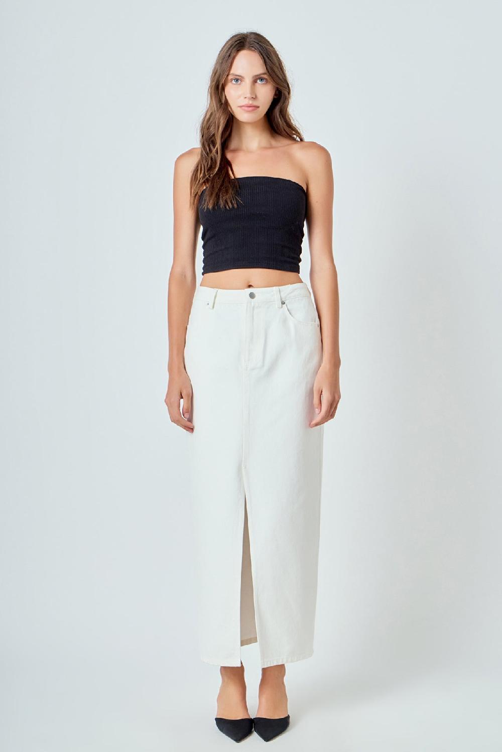 endless rose Denim Maxi Skirt WHITE