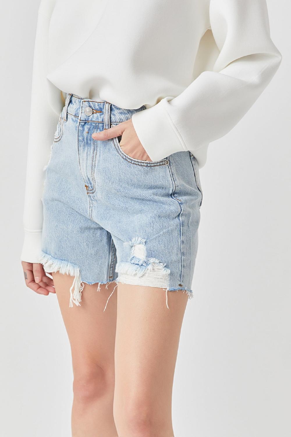 Endless Rose Destroyed Hem Denim Shorts DENIM
