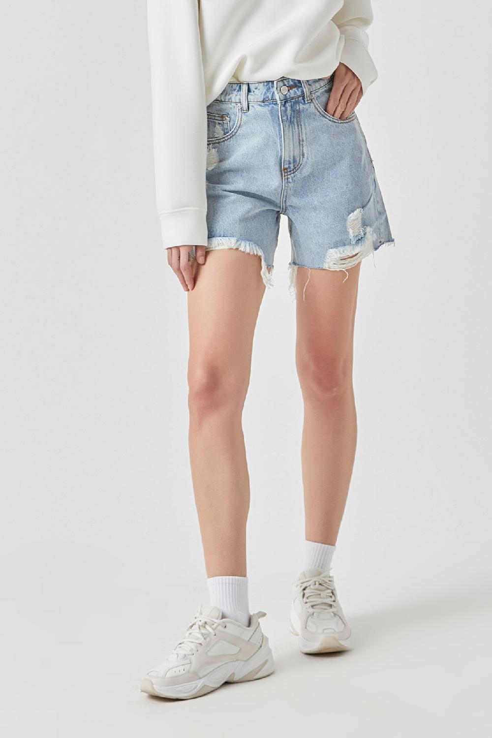 Endless Rose Destroyed Hem Denim Shorts DENIM