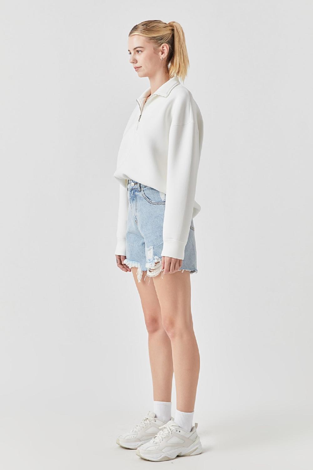 Endless Rose Destroyed Hem Denim Shorts DENIM