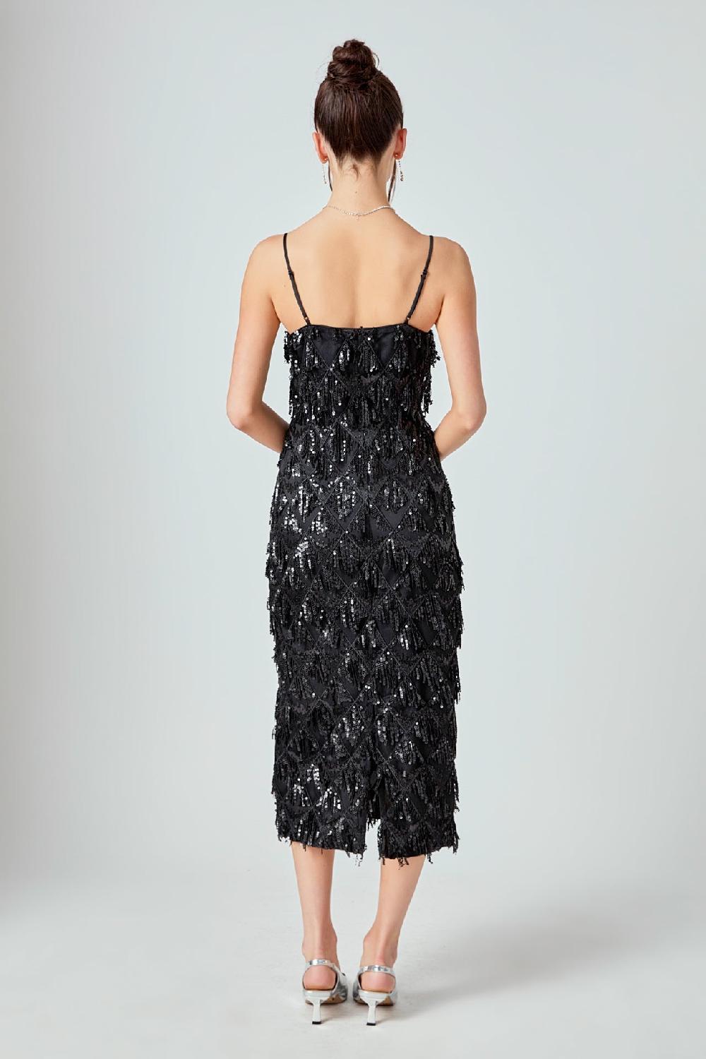 Endless Rose Diagonal Sequins Slip Dress BLACK