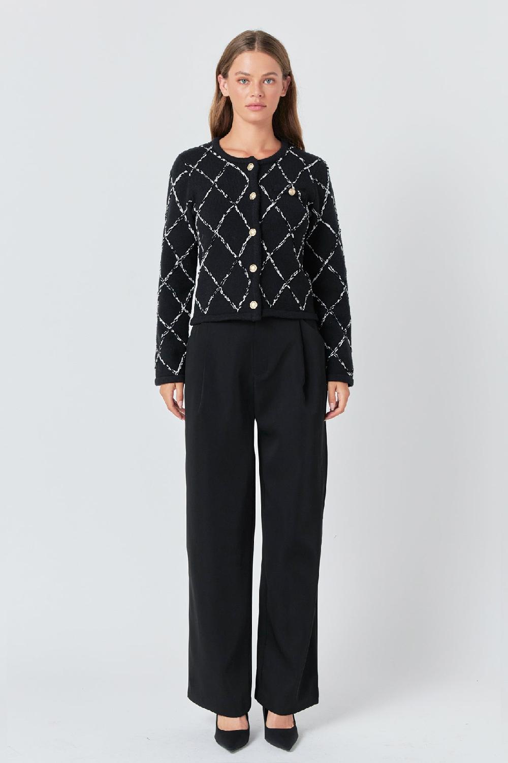 endless rose Diamond Pattern Knit BLACK