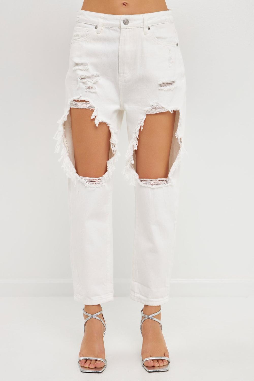Endless Rose Distressed Jeans WHITE