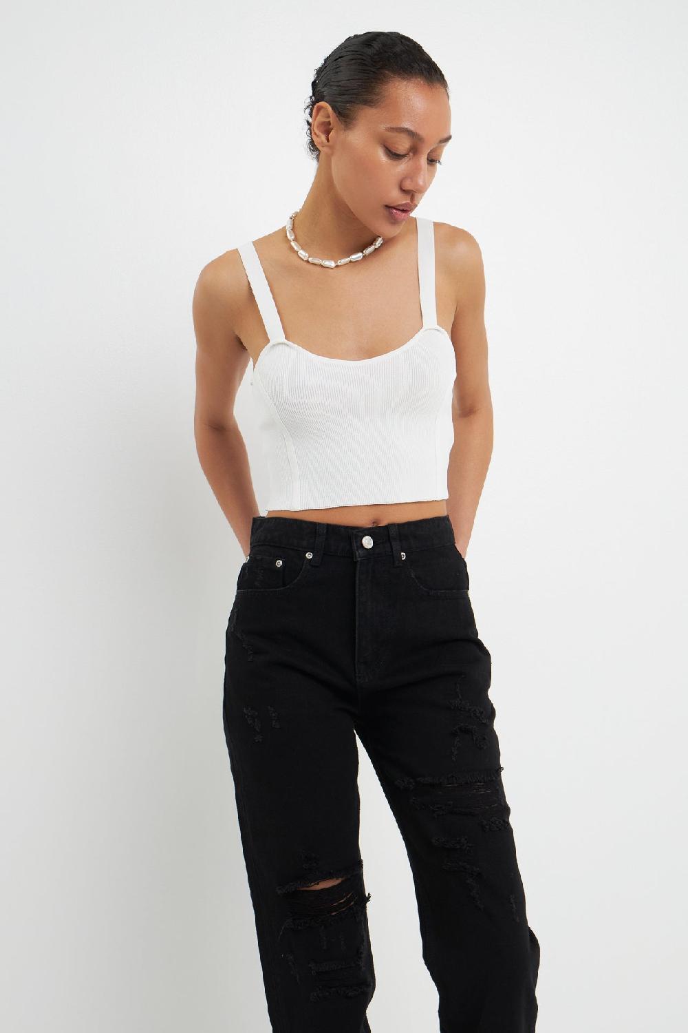 Endless Rose Distressed Straight Leg Jeans BLACK