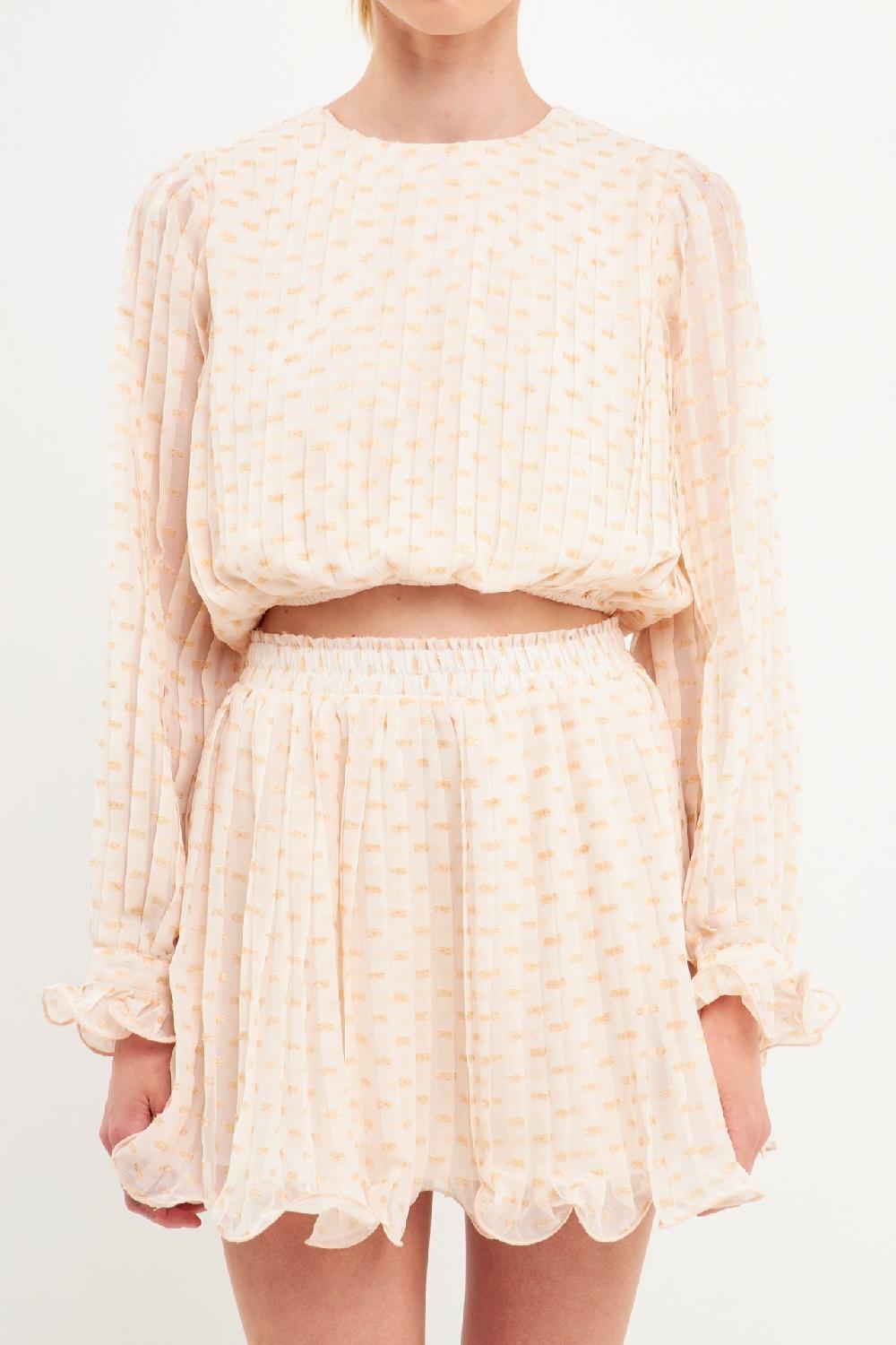 Endless Rose Dot Pleated Blouson Crop Top CREAM