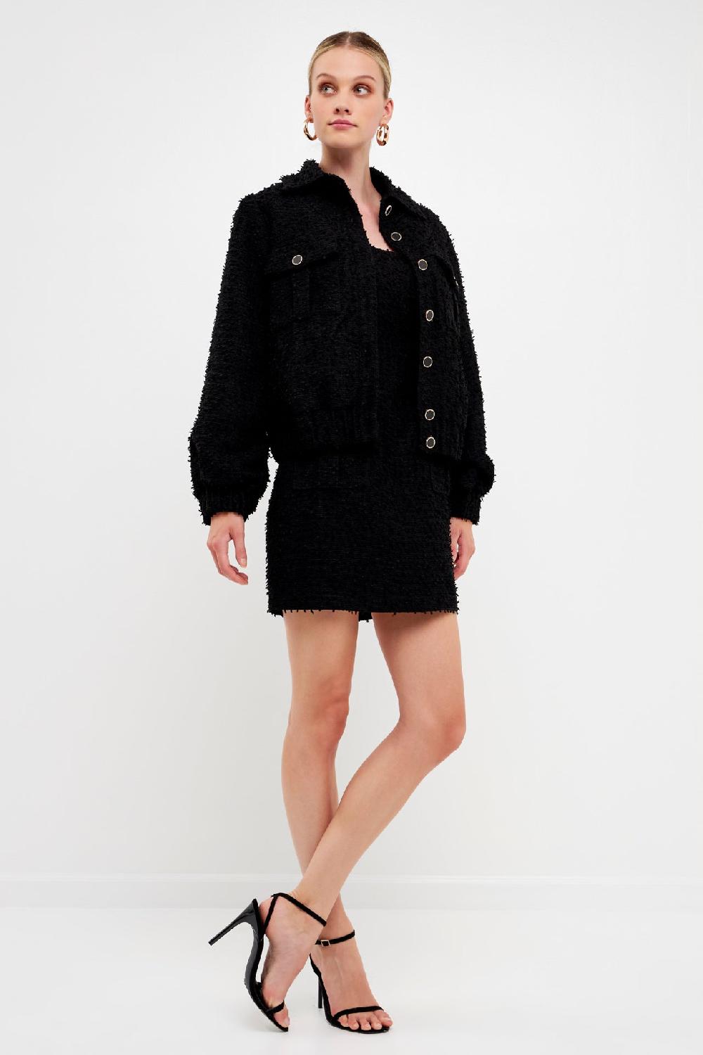 Endless Rose Double Pocket Tweed Jacket PINK