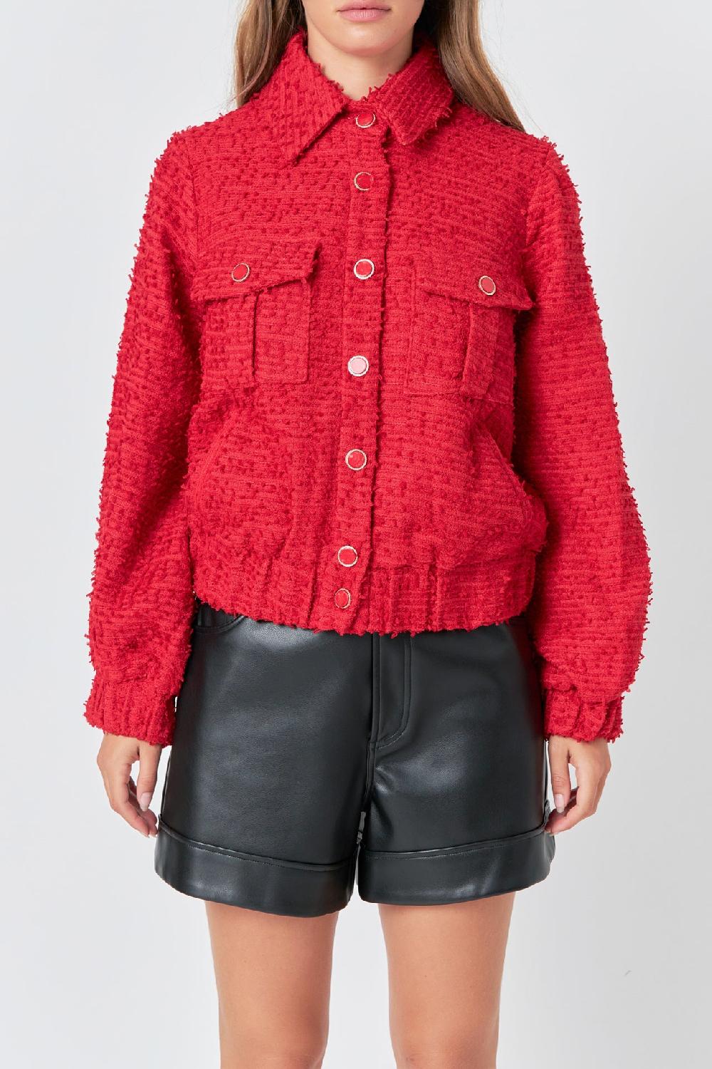 Endless Rose Double Pocket Tweed Jacket RED