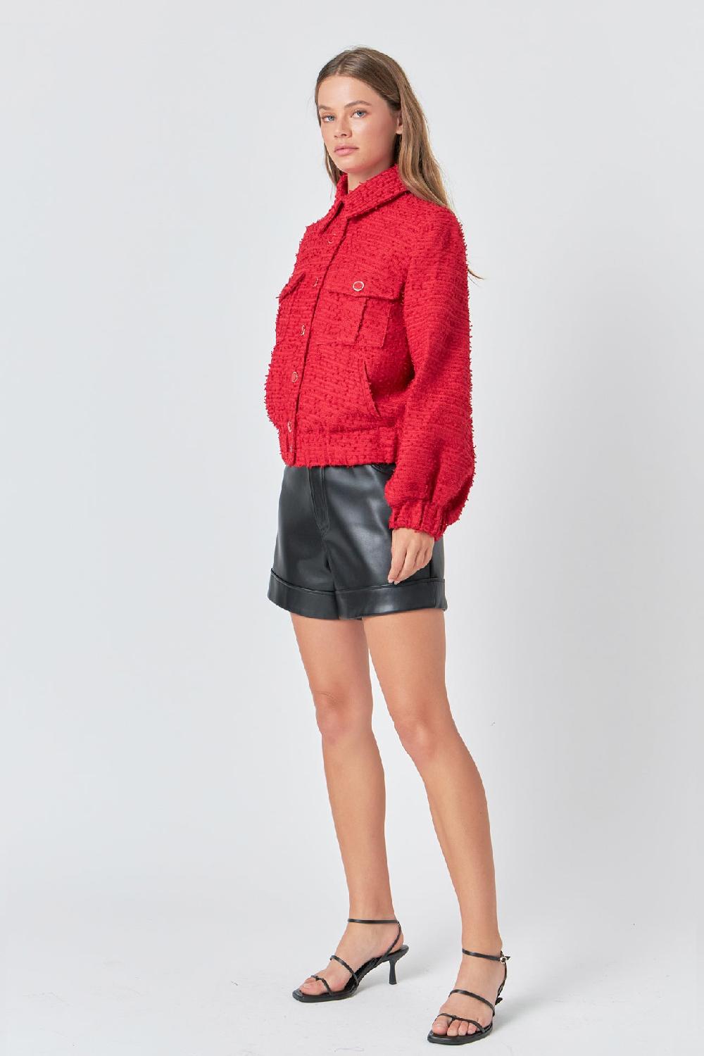 Endless Rose Double Pocket Tweed Jacket RED