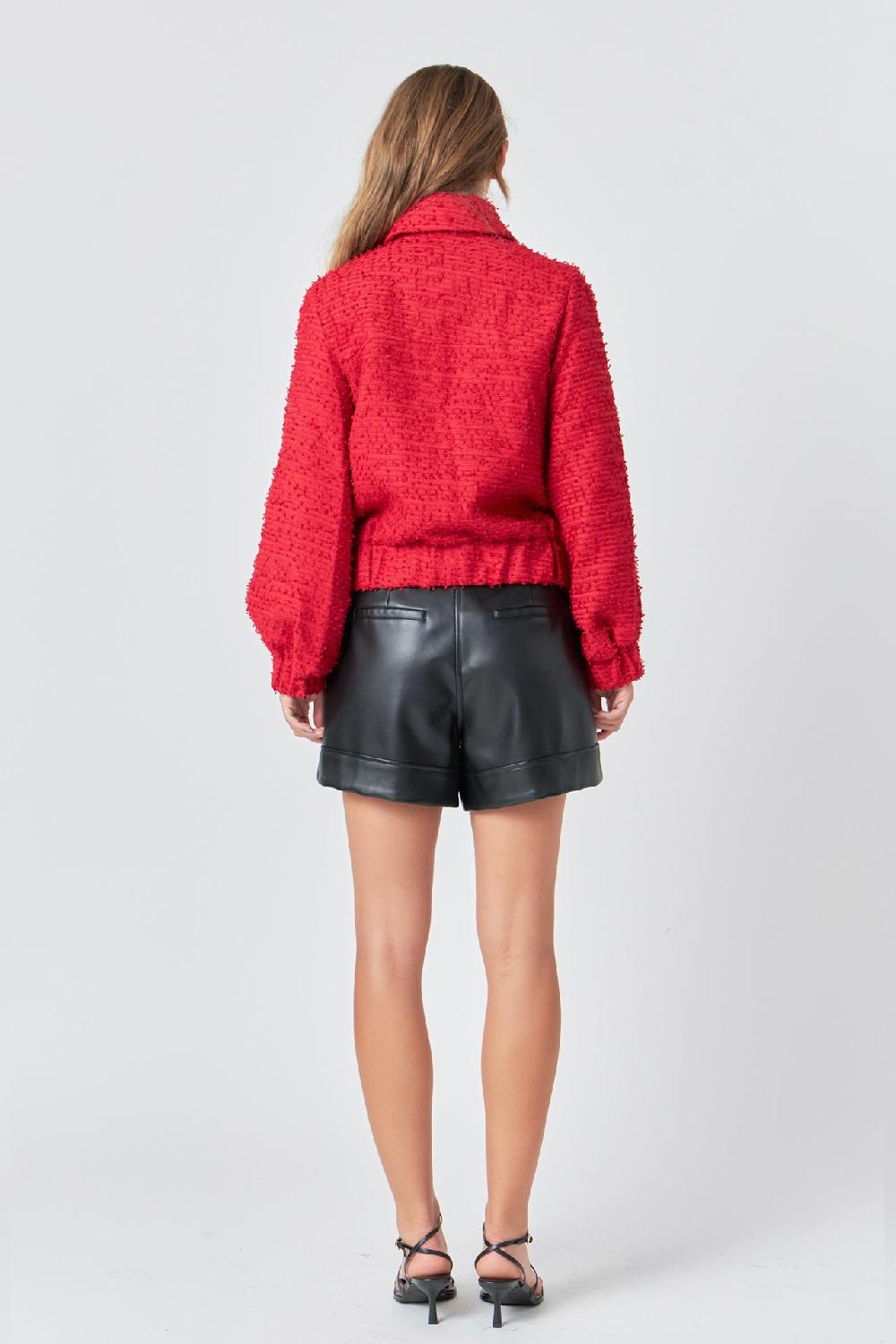 Endless Rose Double Pocket Tweed Jacket RED