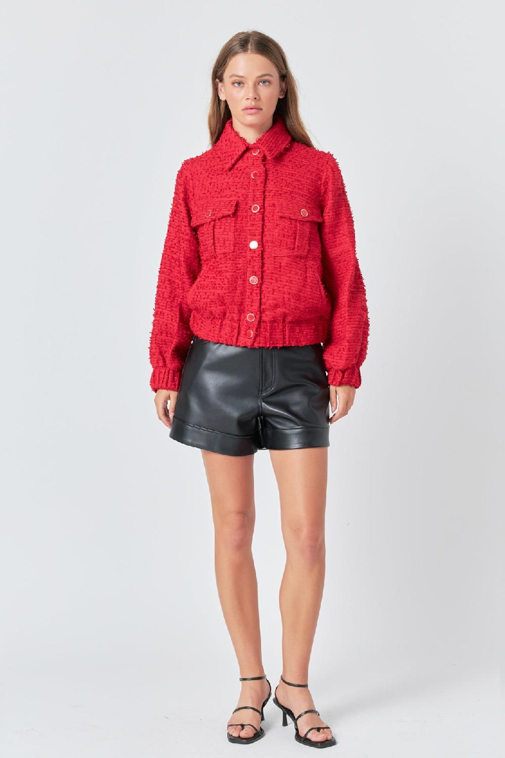 Endless Rose Double Pocket Tweed Jacket RED