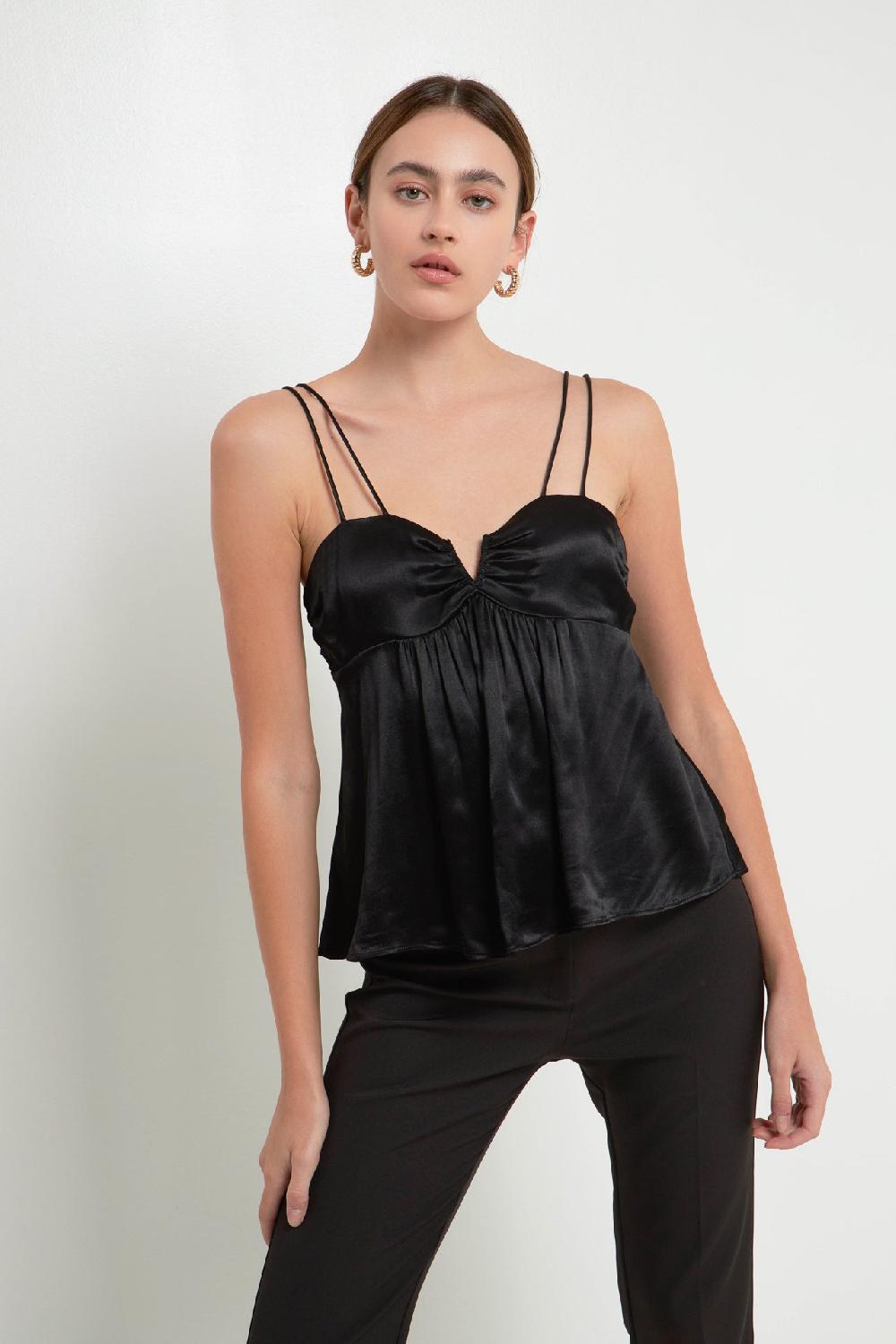 Endless Rose Double Strap Satin Top BLACK