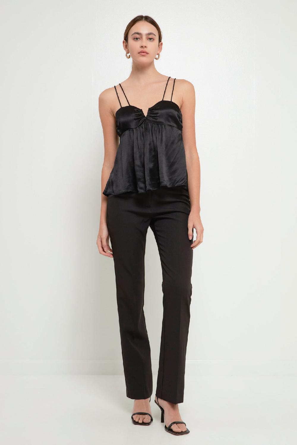 Endless Rose Double Strap Satin Top BLACK