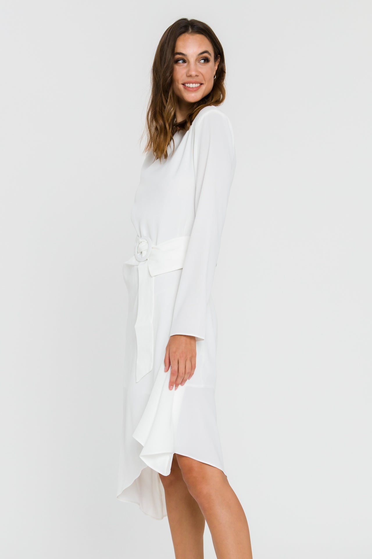 Endless Rose Draped Dress With Belt WHITE