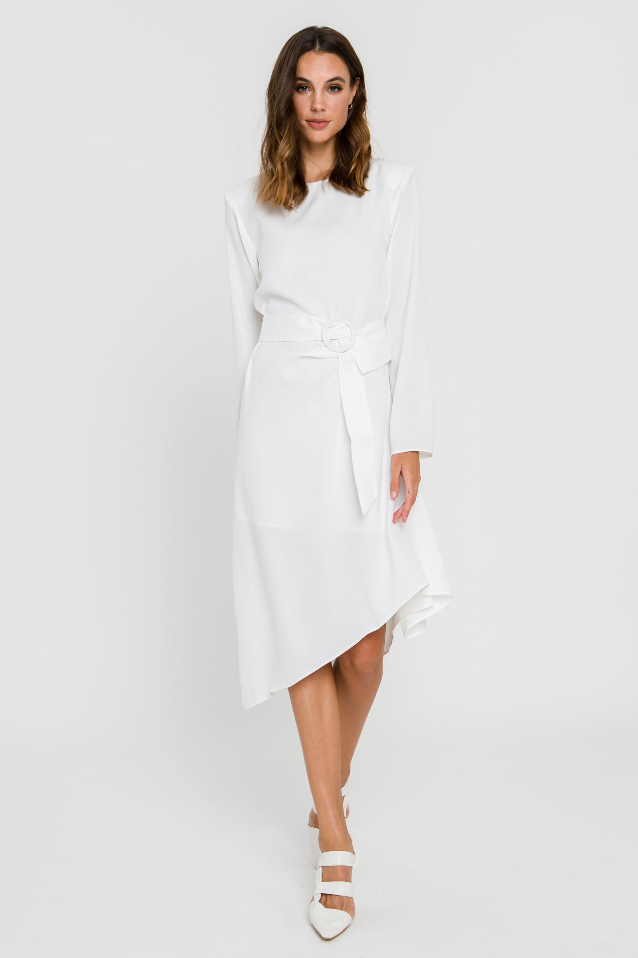 endless rose Draped Dress With Belt WHITE