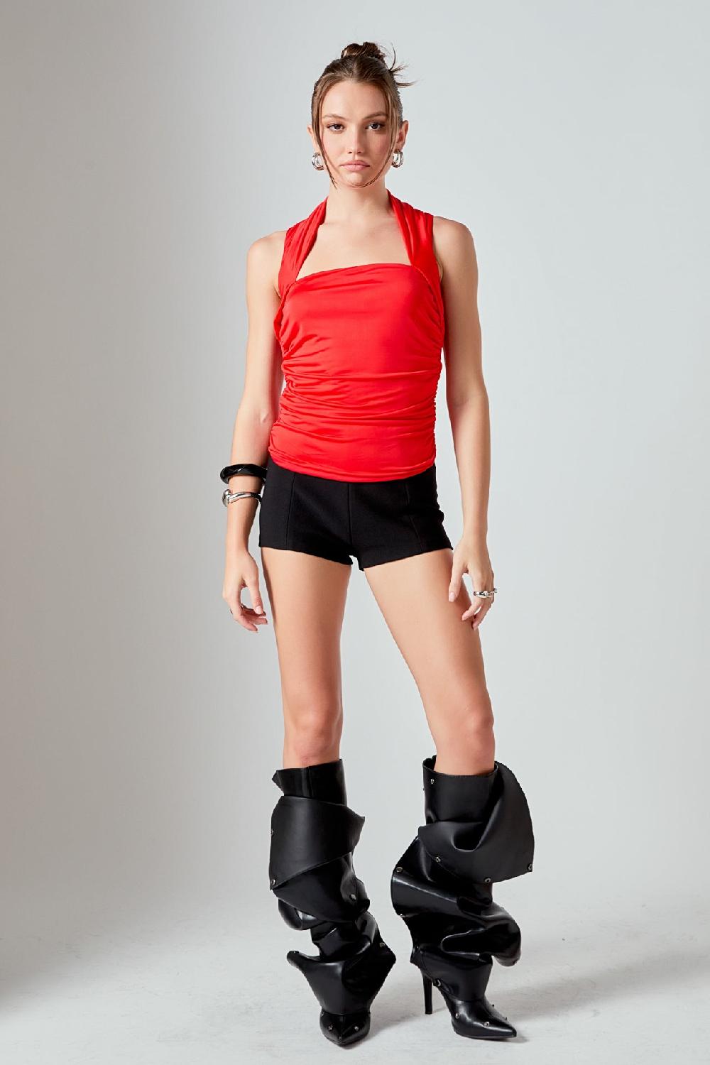 Endless Rose Draped Ruched Top RED