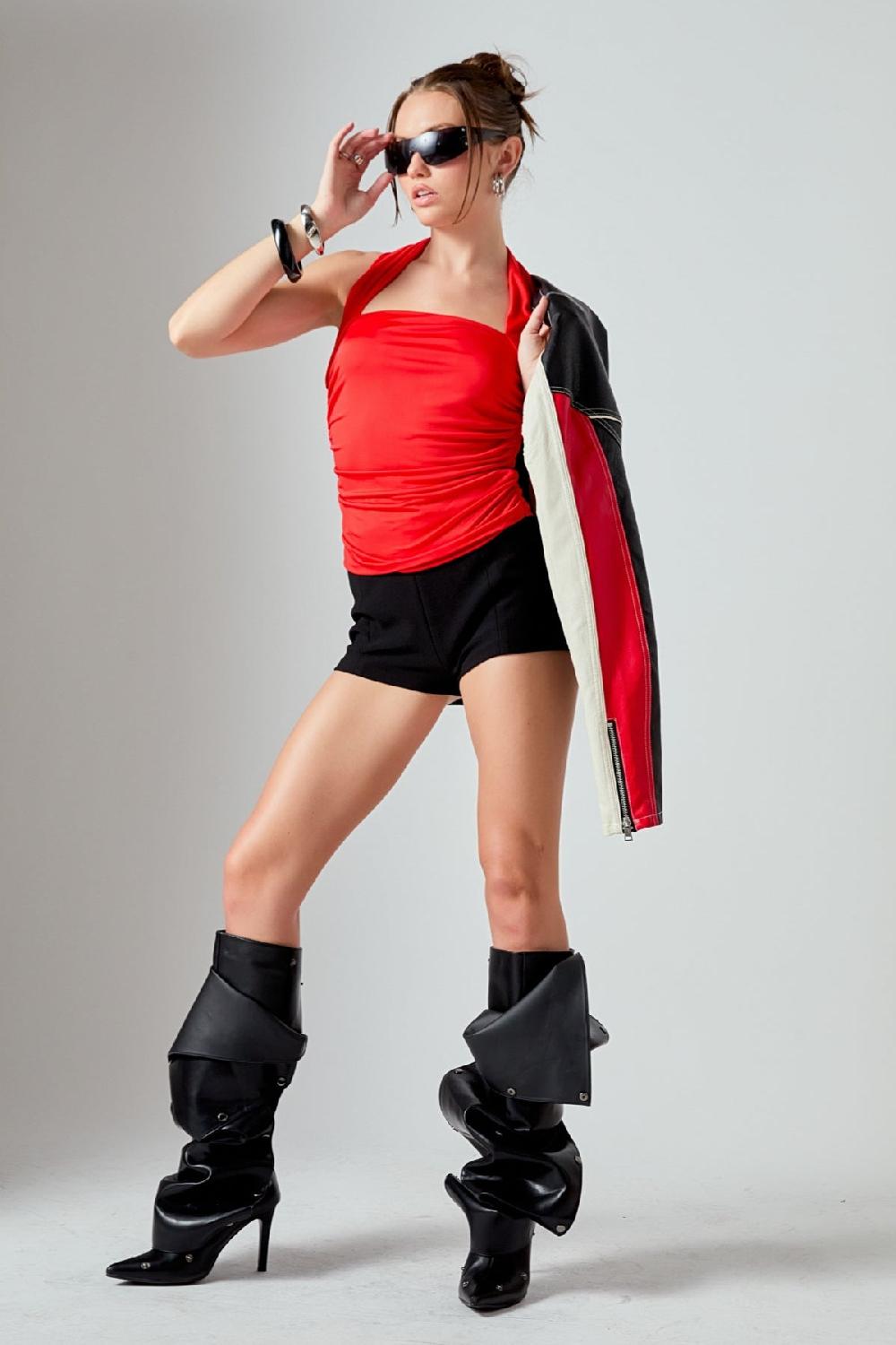 Endless Rose Draped Ruched Top RED