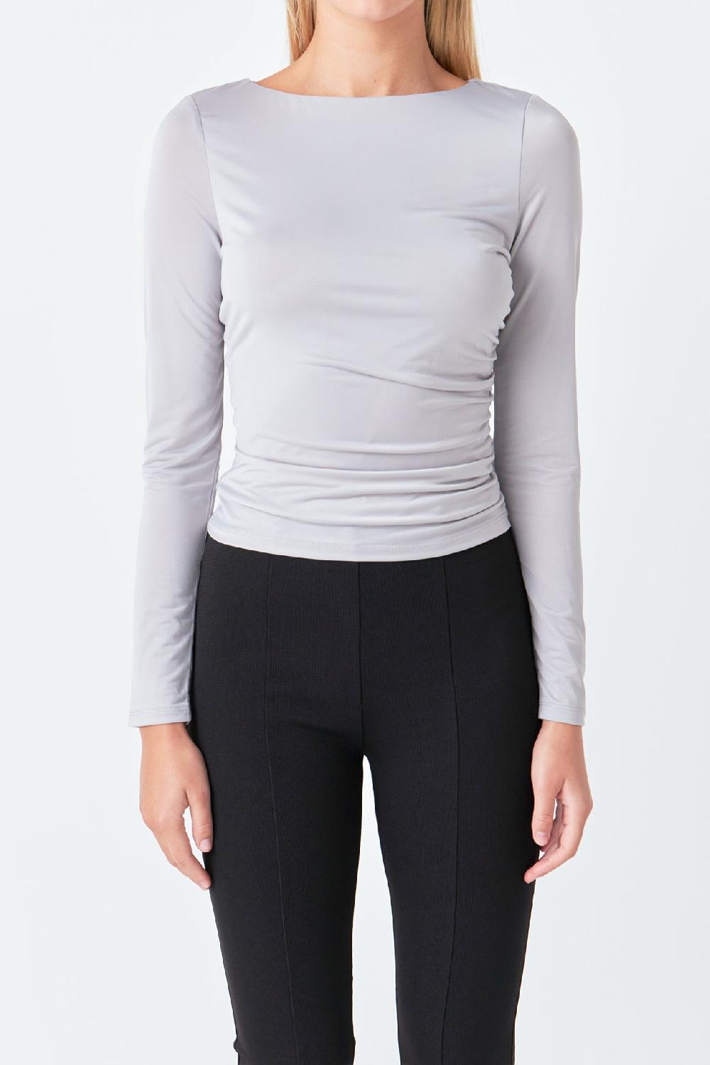 Endless Rose Draped Ruched Top SILVER TAUPE