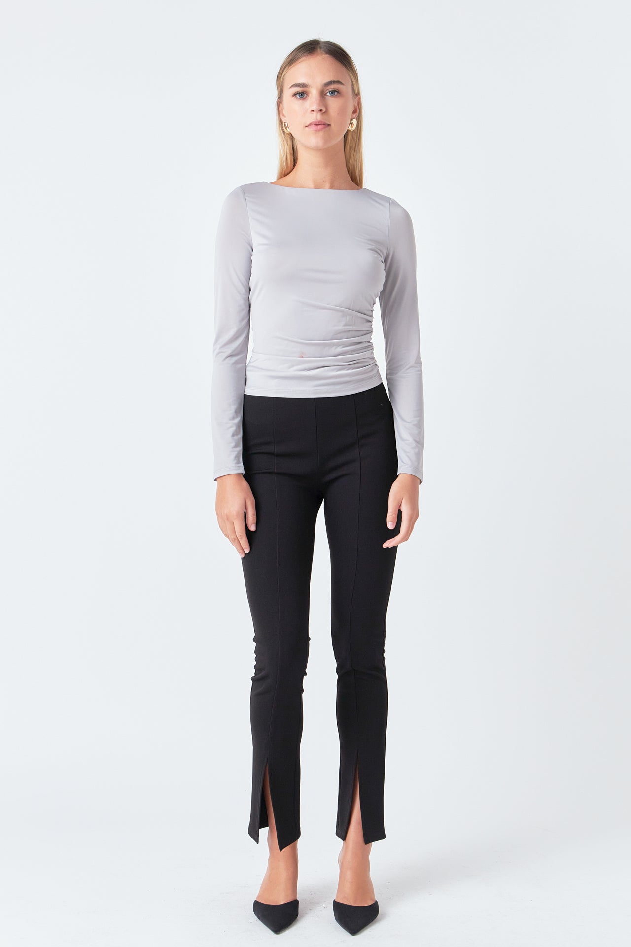 endless rose Draped Ruched Top SILVER TAUPE