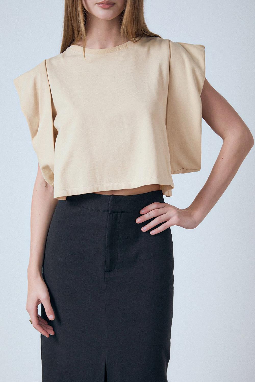 Endless Rose Drop Shoulder Cropped Top BEIGE