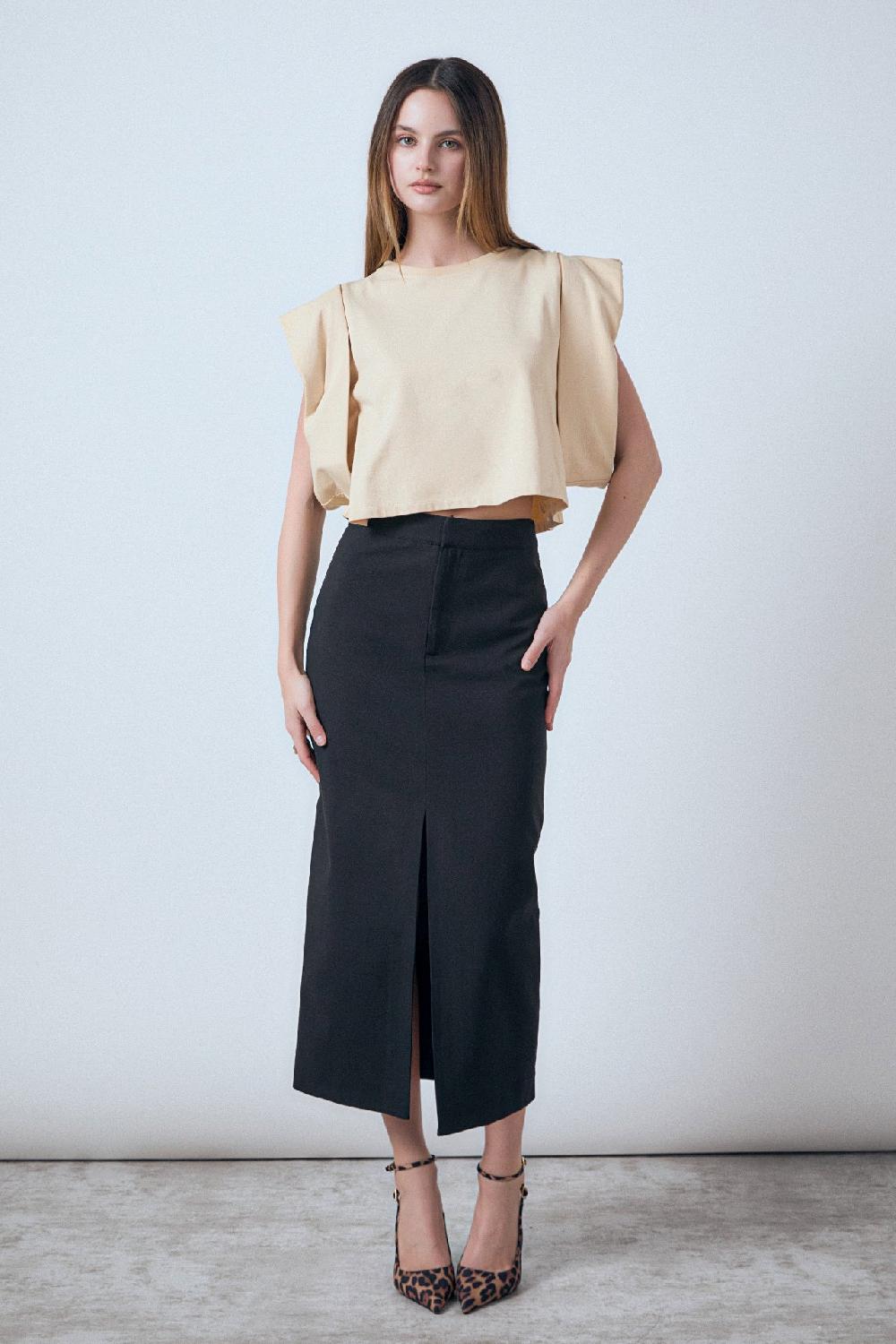 Endless Rose Drop Shoulder Cropped Top BEIGE