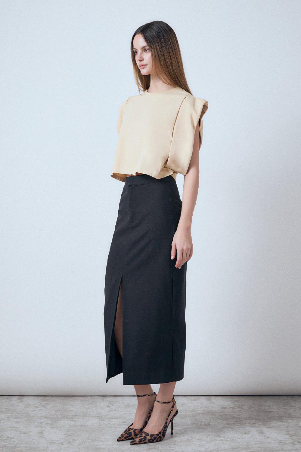 Endless Rose Drop Shoulder Cropped Top BEIGE