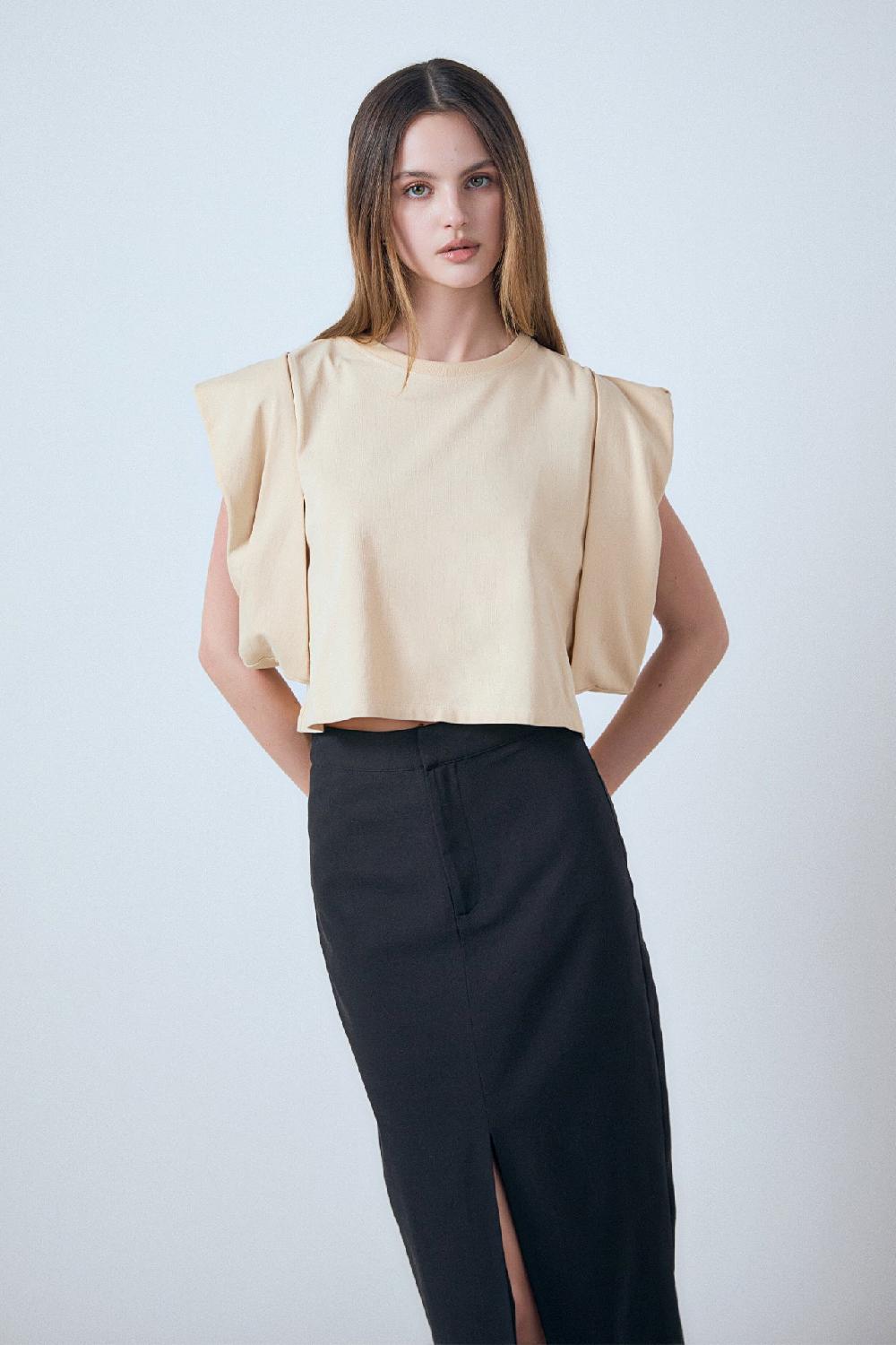 endless rose Drop Shoulder Cropped Top BEIGE