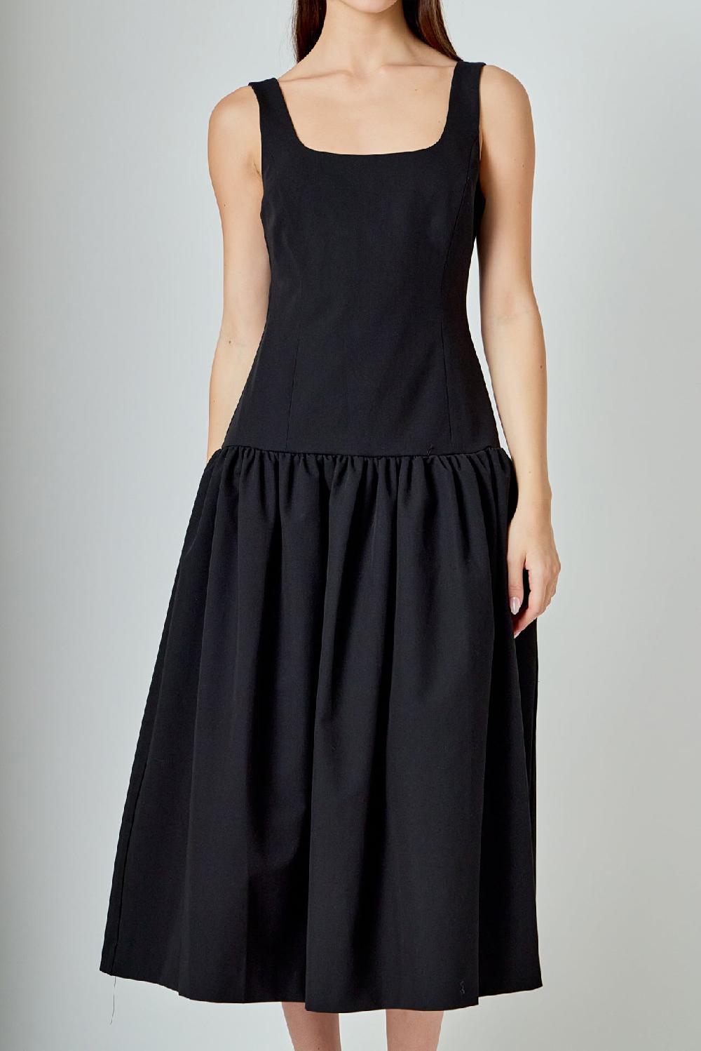 Endless Rose Drop Waist Peplum Midi Dress BLACK