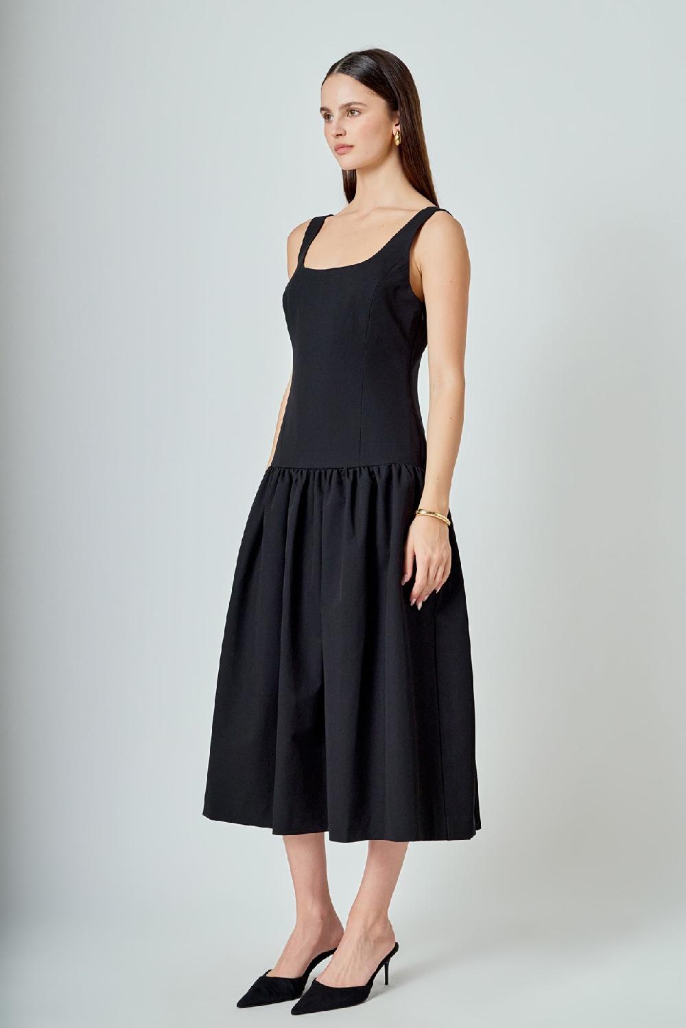 Endless Rose Drop Waist Peplum Midi Dress BLACK