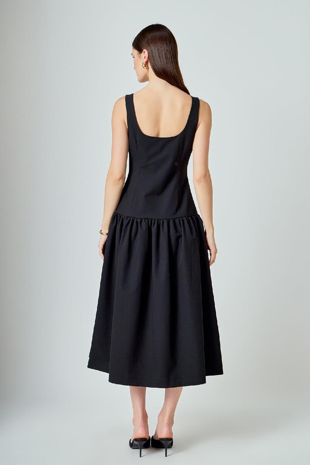 Endless Rose Drop Waist Peplum Midi Dress BLACK