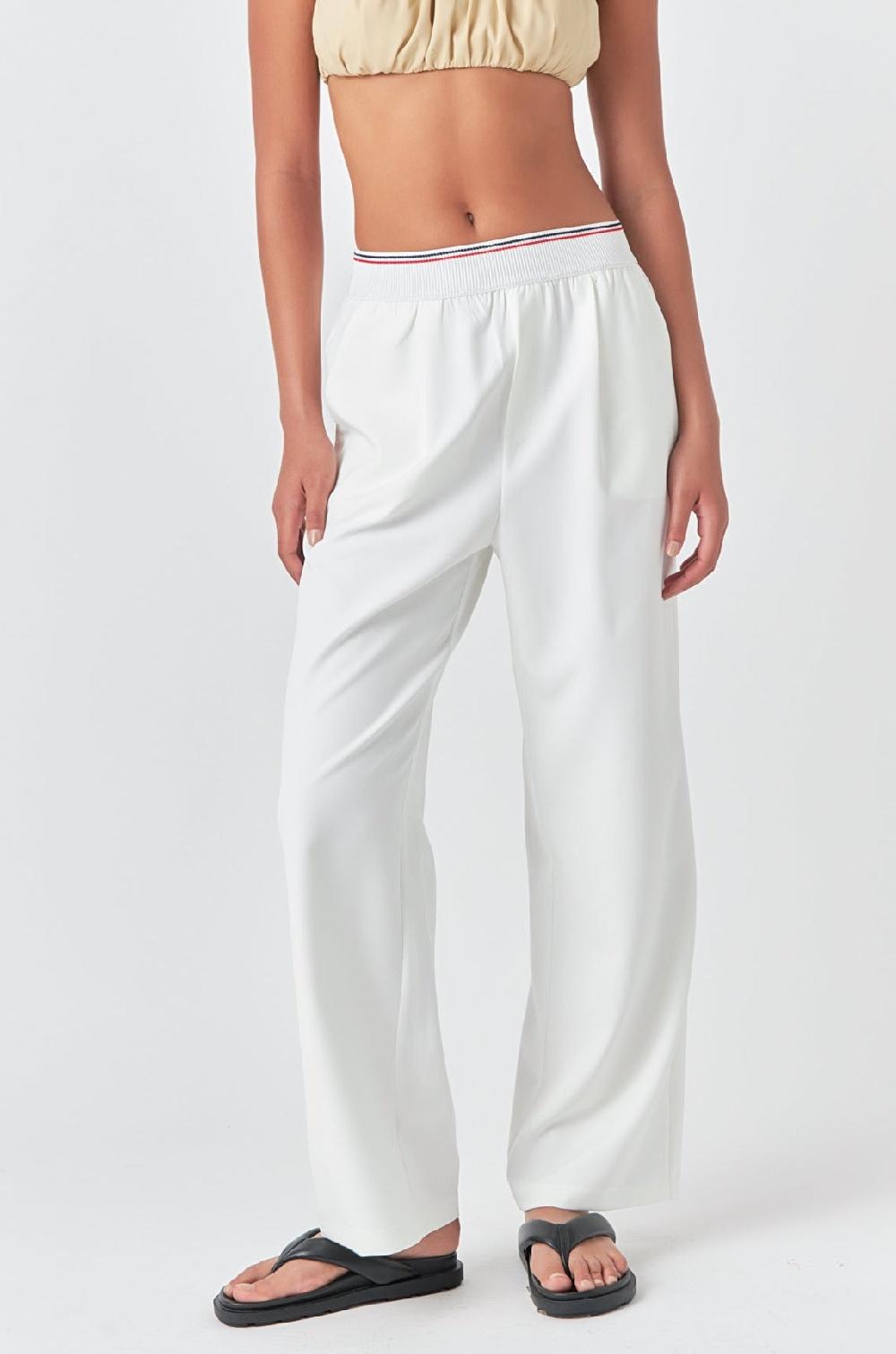 Endless Rose Elastic Trim Wide Pants WHITE