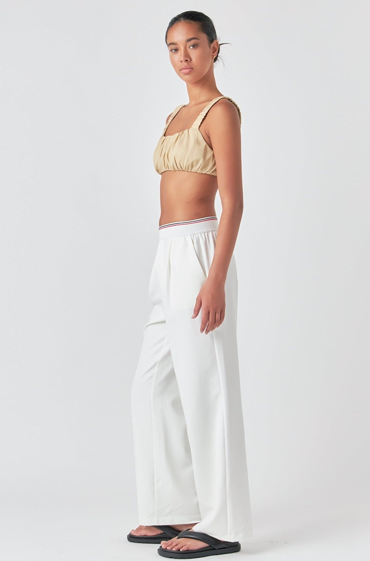 Endless Rose Elastic Trim Wide Pants WHITE
