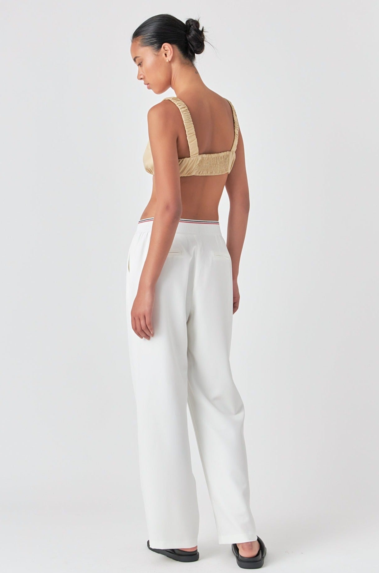 Endless Rose Elastic Trim Wide Pants WHITE
