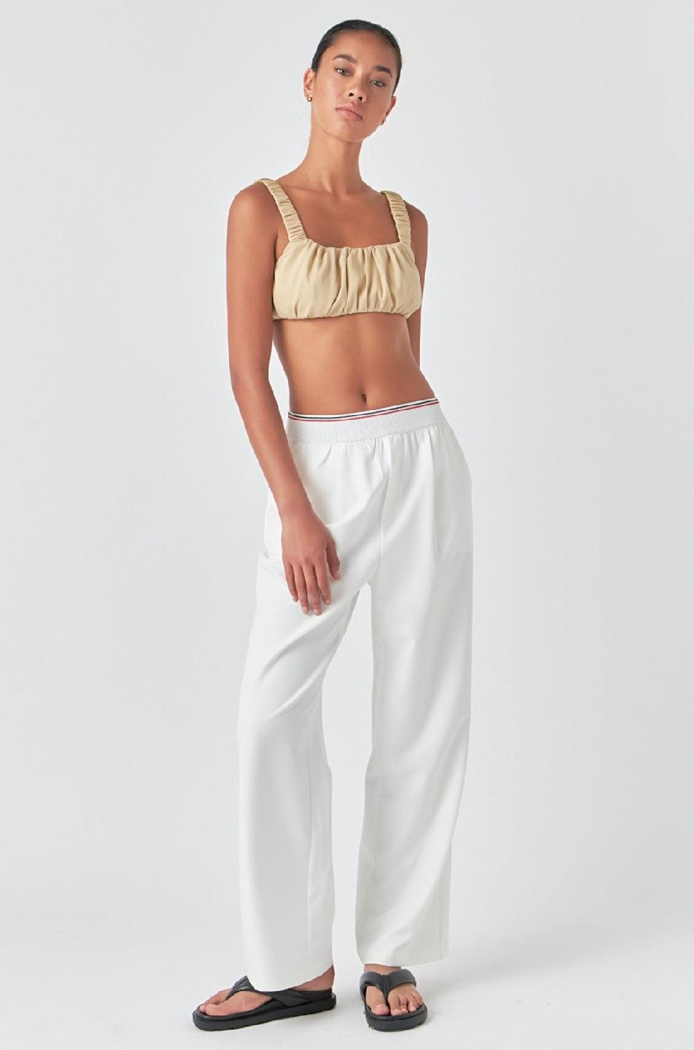 endless rose Elastic Trim Wide Pants WHITE